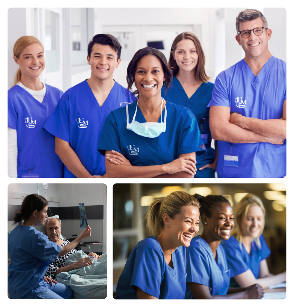 three images of doctors and nurses